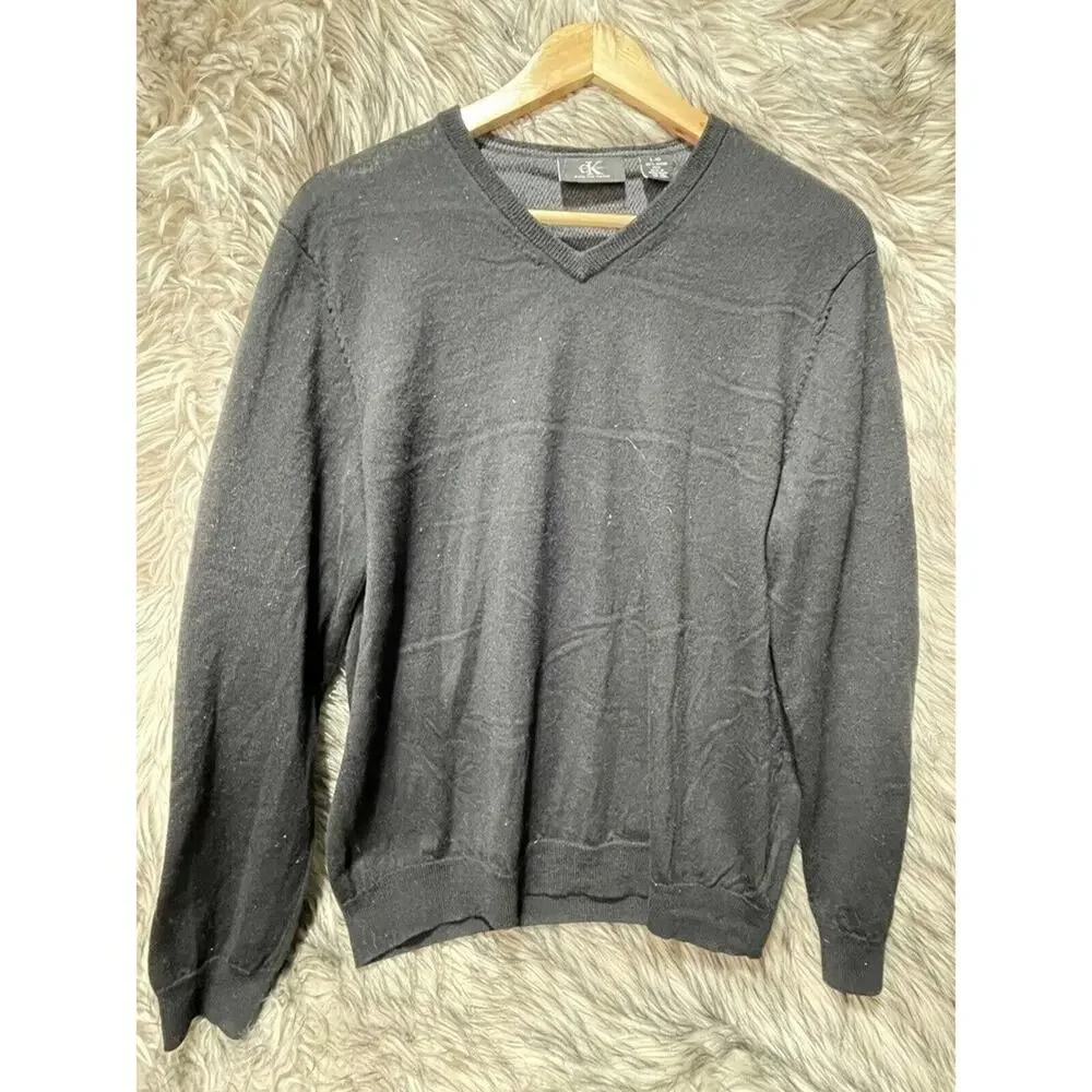 Calvin Klein Black Knit Extra Fine Merino Wool‎ Sweater Men's L